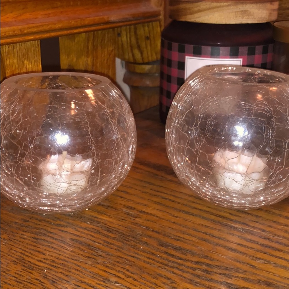 2 crackled glass votive candles